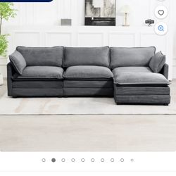 Gray Sectional Sofa With Ottoman & Decorative Chair With Ottoman