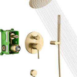 Brushed Gold Rainfall Shower System Set With Valve (8 Inch)