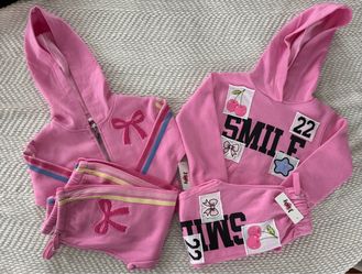 Girls Pink Tracksuit Set x2 – Hoodie & Joggers
