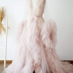 Pink Ruffled Maternity Gown Robe