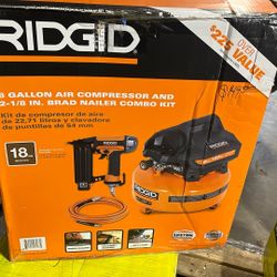 RIDGID 6 Gal. 150 PSI Portable Electric Oil-Free Jobsite Pancake Air Compressor with 25 ft. Air Hose and 18GA Brad Nailer