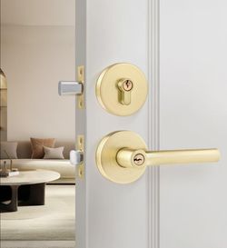 (New in Box)
1 Pack Gold Heavy Duty Entrance Lever Door Handle (for Office and Front Door) Reversible for Right and Left Side Single Keyed Square Dea