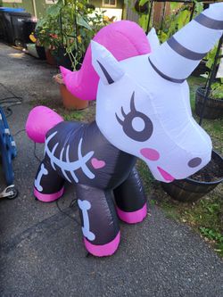 Halloween Inflatable Skeleton Unicorn Yard Decoration