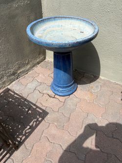 Bird bath blue ceramic