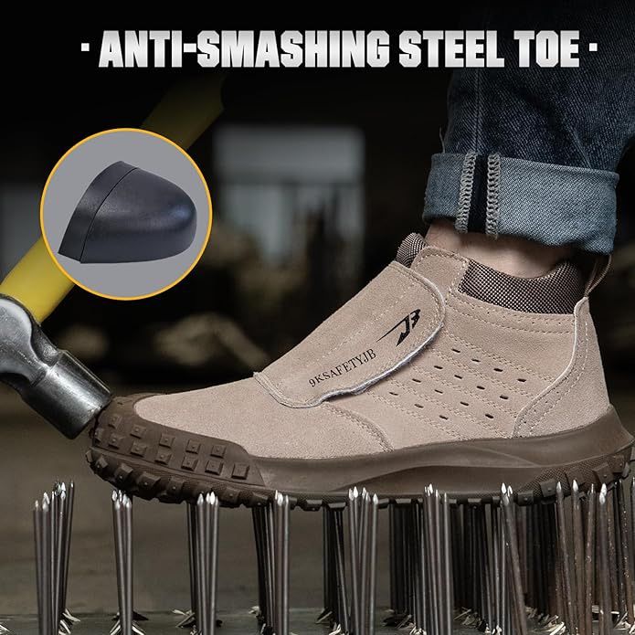Welding Work Boots for Men Slip on Steel Toe Shoes for Men Soft Comfortable Safety Boots Mens Work Boots Indestructible Puncture Proof Construction Bo