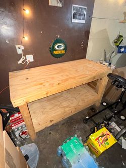 Wooden Workbench with Lower Shelf