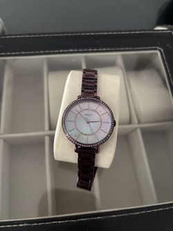 Fossil Women’s Purple Stainless Steel Watch w/ Crystal Bezel – Elegant