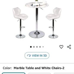 Marble Table Swivel/ White Chairs