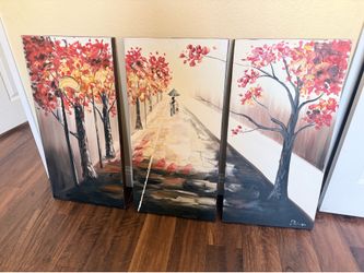 3-Piece Autumn Tree Canvas Wall Art (Hand Painted Style)