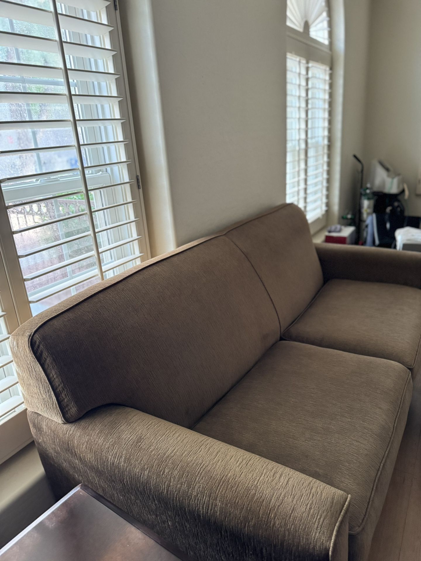 Brown Loveseat Couch & Ottoman