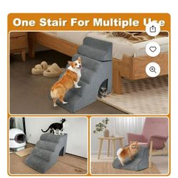 Dog Stairs Ramp for High Bed, Curved Dog Steps for Small Dogs and Cats, Foam Pet Stairs for Couch, Non-Slip Balanced Portable Pet Step Indoor 2 Step