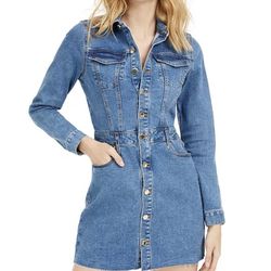 Brand New Woman’s Guess brand Long Sleeve Blue Denim Dress Up For Sale