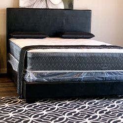 BRAND NEW BLACK QUEEN SIZE LEATHER BED FRAME WITH NEW MATTRESS SET/FAST DIELIVERY