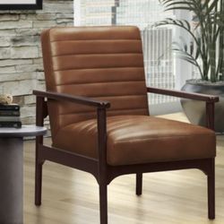 Kerry Top Grain Leather Tufted Accent Chair, Brown
