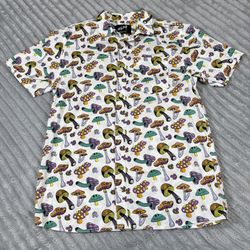 ALab Men's Button Down Shirt Mushrooms Multicolor Short Sleeve Size Large