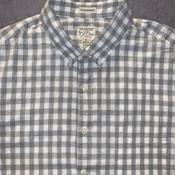 J Crew Vintage Size Large Shirt Long Sleeve Gingham Plaid White Gray Grey Slim 😎