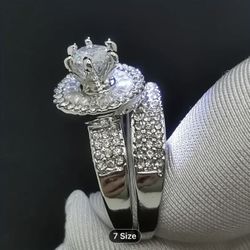 2pcs/Set Glamorous Classic Ring Set - Simulated Diamond CZ Jewelry - Romantic Anniversary Gift for Couples - Stylish Mens & Women