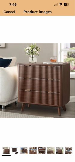 Garvee 32" Width Modern Nightstands, Fluted Nightstand with Faux Marble Top, 3 Drawer Bedside Table, Large Nightstand for Bedroom, Living Room, Hallwa