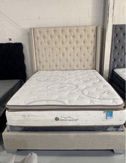 NEW IN BOX- 6Ft Queen & King Size Tufted Kakhi Bed Frame With Naildhead Trim