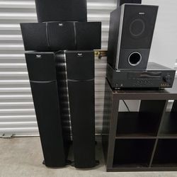 8 Klipsch, Bose, Sony Surround Sound Speakers And Yamaha Receiver 