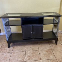 Tv Table / Dinning Room Wood Table Storage Glass Accents  Wood Furniture 