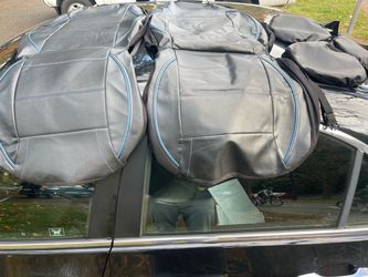 CAR PASS Faux Leather Car Seat Covers – Black/Blue – Front & Rear Set