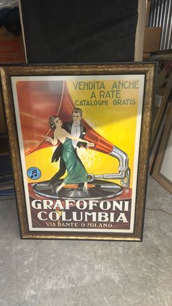 Grafofoni Columbia Vintage Italian Advertising Poster Framed