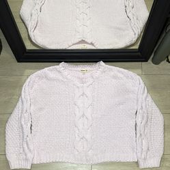 Y2K Pink Garage Pink Cable Knit Cardigan Crewneck Sweatshirt
