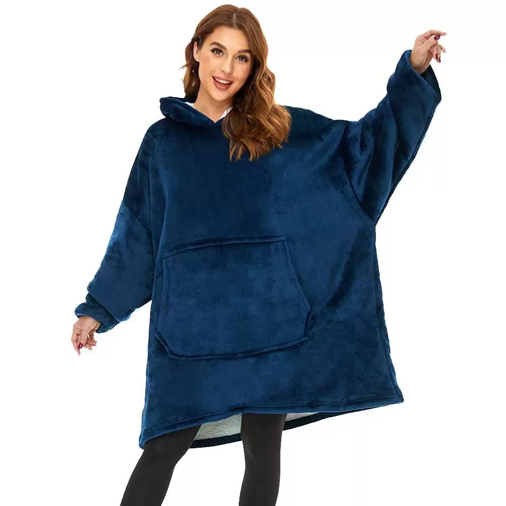 Oversized Blanket Hoodie Sweatshirt, Wearable Sherpa Lounging Pullover for Gift