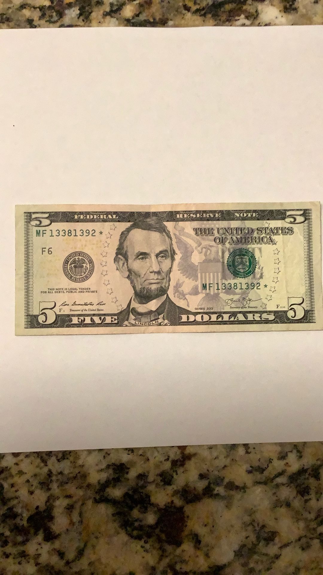 US $5 Star Note