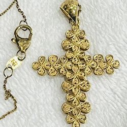 Gold Toned Sterling Silver Cross Necklace 