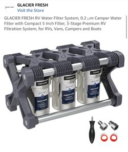 GLACIER FRESH RV Water Filter System, 0.2 μm Camper Water Filter with Compact 5 Inch Filter, 3-Stage Premium RV Filtration System, for RVs, Vans, Camp