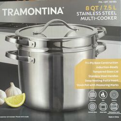 Tramontina 8 qt Stainless Steel Stock Pot with Pasta Insert and Tri-Ply Base - NEW!