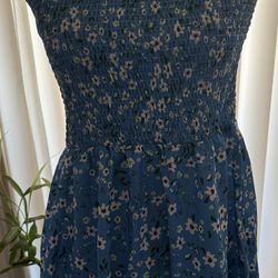 Blue Strapless Floral Sundress Size L