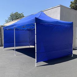 Brand New $205 Heavy Duty 10x20 ft Canopy with (4 Sidewalls), Outdoor Patio Pop Up Tent Gazebo, Blue/White 