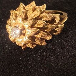 Beautiful 14K Gold layered Leaf Ring with Diamond – A Unique Statement Piece
