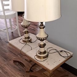 Marble End Table And Lamps