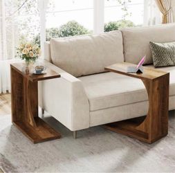23.62 in. Rustic Brown C- Shaped Wood End Table (Set of 2), Sofa Side Table Couch Table for Small Space