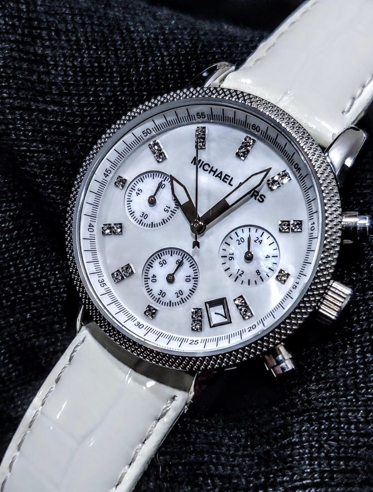 Michael Kors Jet Set Sports Mother of Pearl Dial Chrono Women's Watch EUC