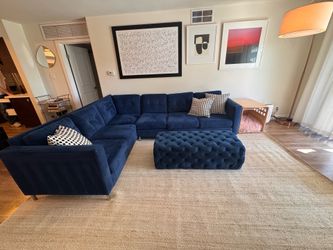 Blue Velvet Sectional Sofa – Modern Oversized 118”