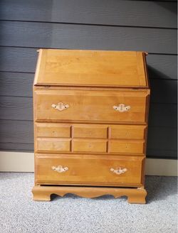 Vintage Pine Wood Secretary Desk with Drawers
