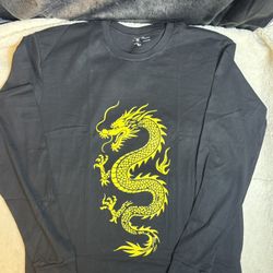 Cotton Black Long Sleeve T-Shirt Gold Dragon Graphic Premium Cotton Streetwear Size Small, medium, large , Extra large  