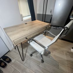 Desk + White Office Chair Set – Small Workspace Setup (Discounted – See Top)