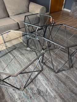 3-piece Glass Coffee Table and Side Table Set