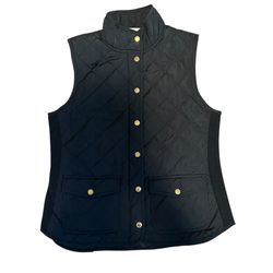 Adrienne Vittadini Women's MED Navy Full Zip Quilted Vest, Gold Snaps & Pockets