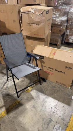 Patio Gray Folding Steel Outdoor Dining Chair Set of 4