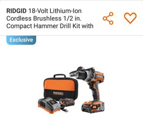 RIDGID 18-Volt Lithium-Ion Cordless Brushless 1/2 in. Compact Hammer Drill Kit with (2) 2.0 Ah Batteries, Charger, and Bag