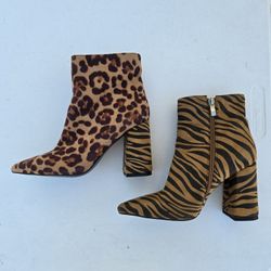 Size 6.5 Leopard/Tiger Print Chunky Heel Ankle Boots