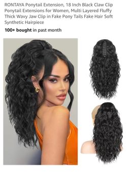 RONTAYA Ponytail Extension, 18 Inch Black Claw Clip Ponytail Extensions for Women, Multi Layered Fluffy Thick Wavy Jaw Clip in Fake Pony Tails Fake Ha