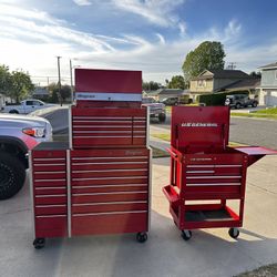 SNAP-ON Rollaway & Top Chest Tool Box Set With U.S. General Cart, 5 Drawer With Side Extension- $2,385